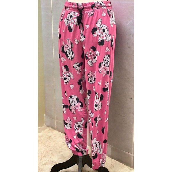 Disney Minnie Mouse Womens Jogger Sleep Pants Size M 8/10 Pink  Drawstring - Picture 5 of 16